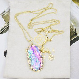 Kendra Scott Reid Macrame Lilac Abalone Necklace Gold Tone